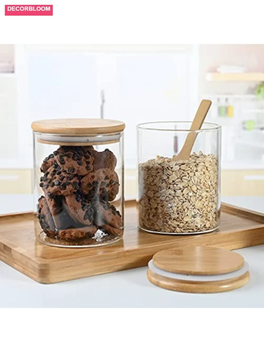 Large Glass Food Storage Jars with Bamboo Lids - Airtight Canisters for Coffee,